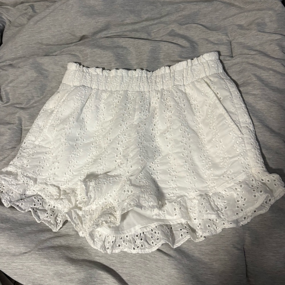 Hollister White Eyelet Ruffle Shorts